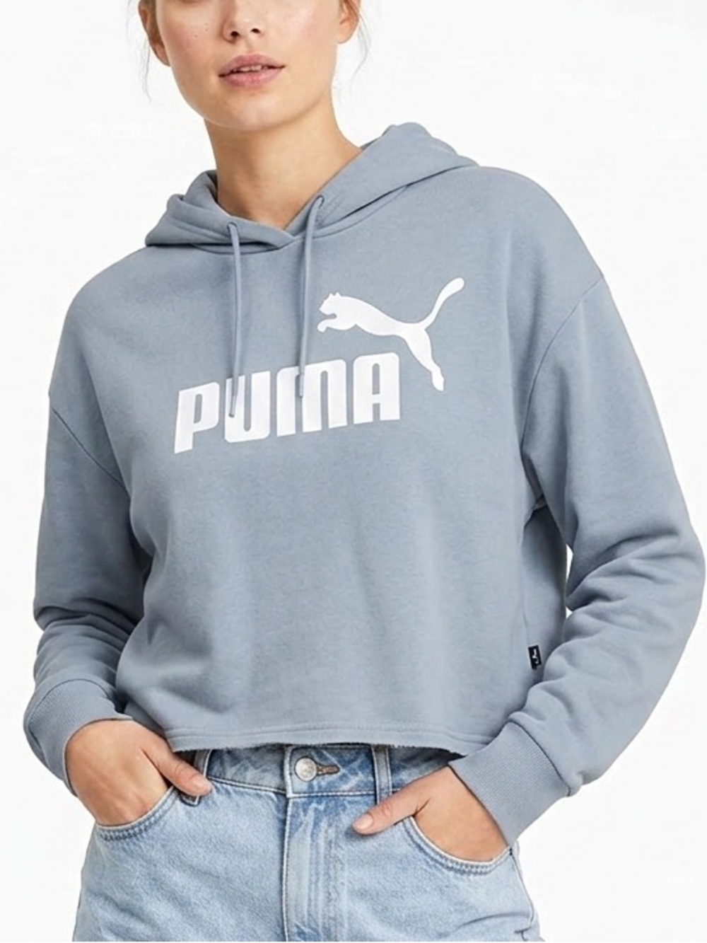 Puma Light Blue Cropped Logo Hoodie XL streetwear casual trendy comfort 504